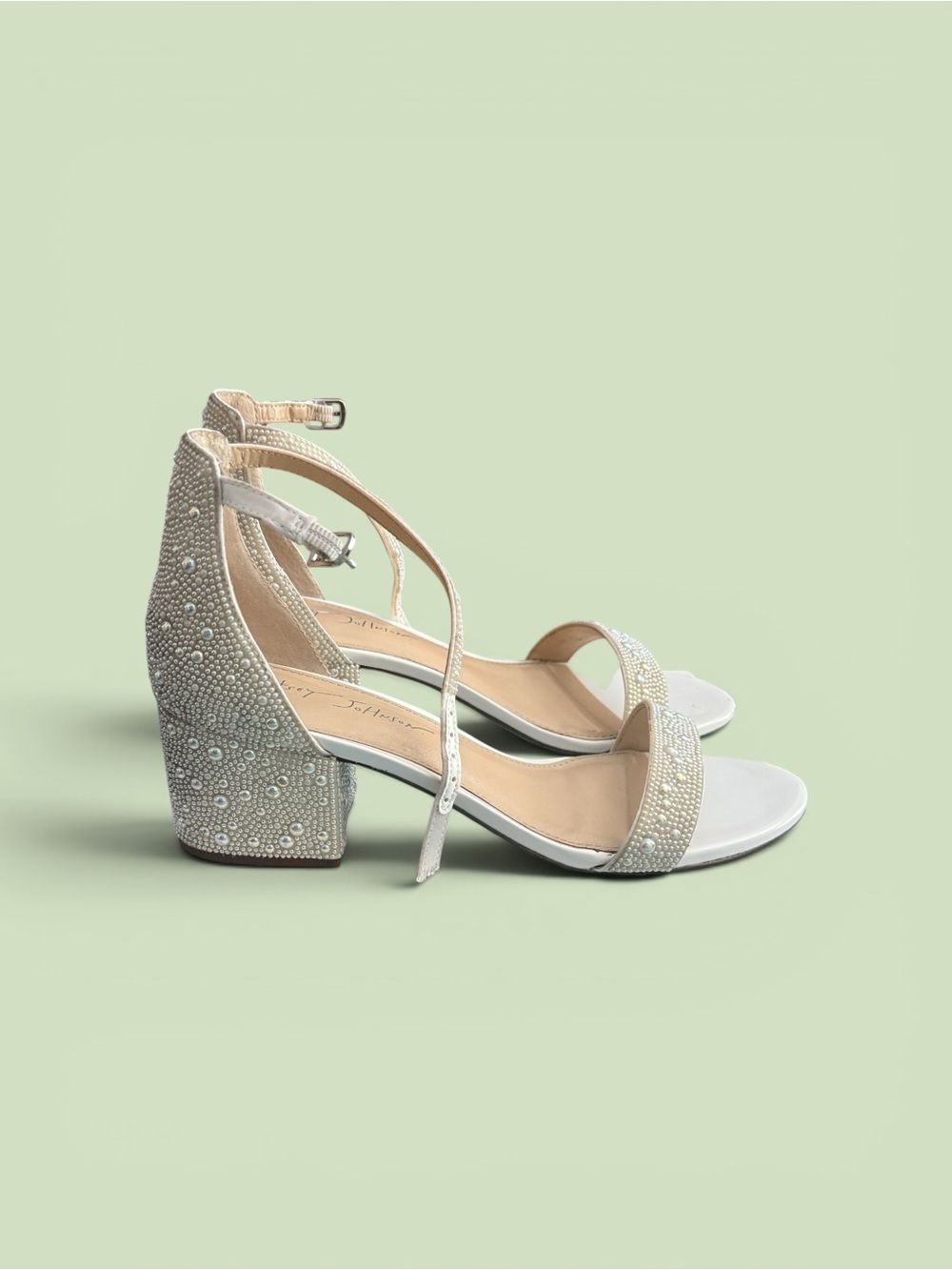 Betsey Johnson White Pearl-Trim Ankle Strap Heels